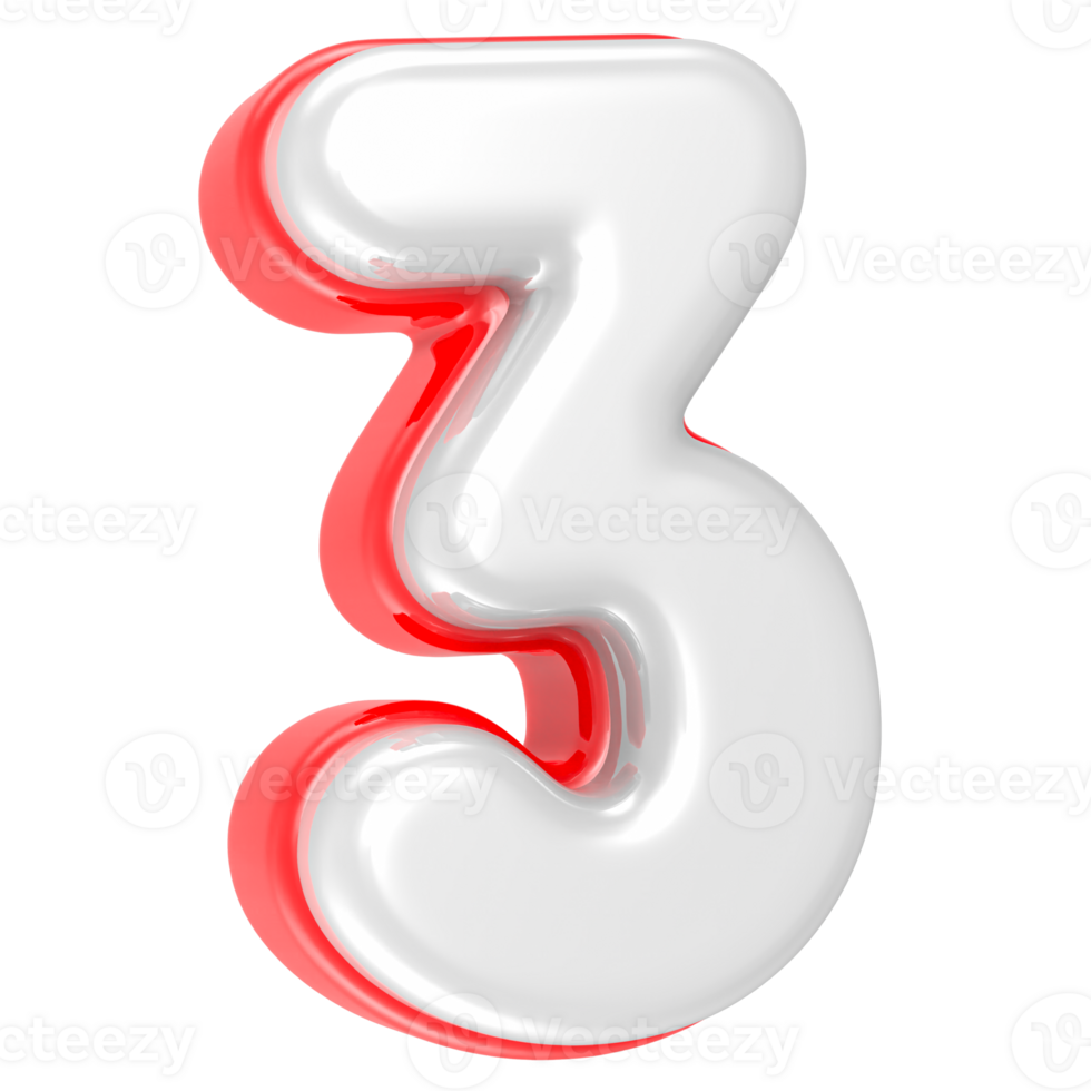 3d rendering Number 3 isolated png