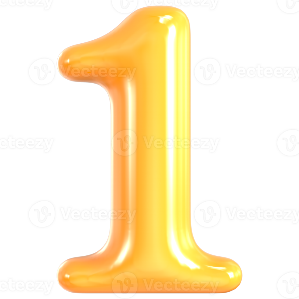 Yellow Number 1 3D Render png