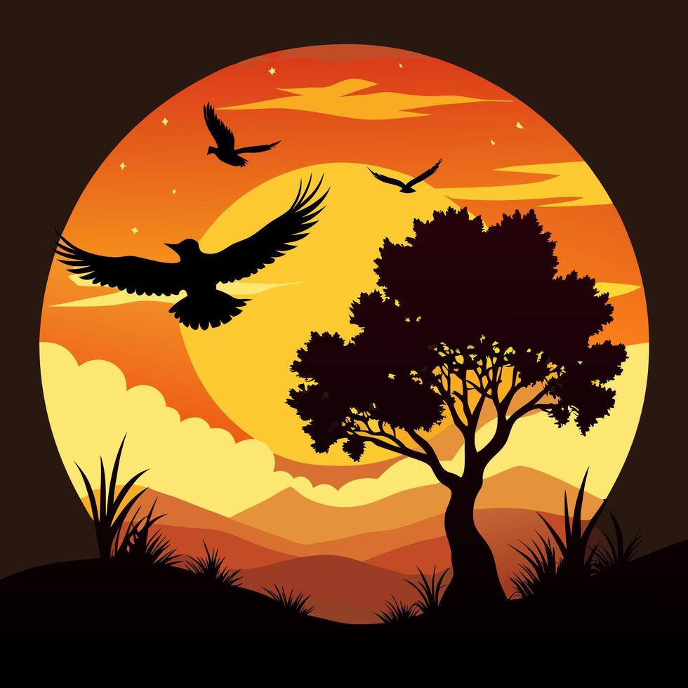a colorful landscape with mountains and river vector