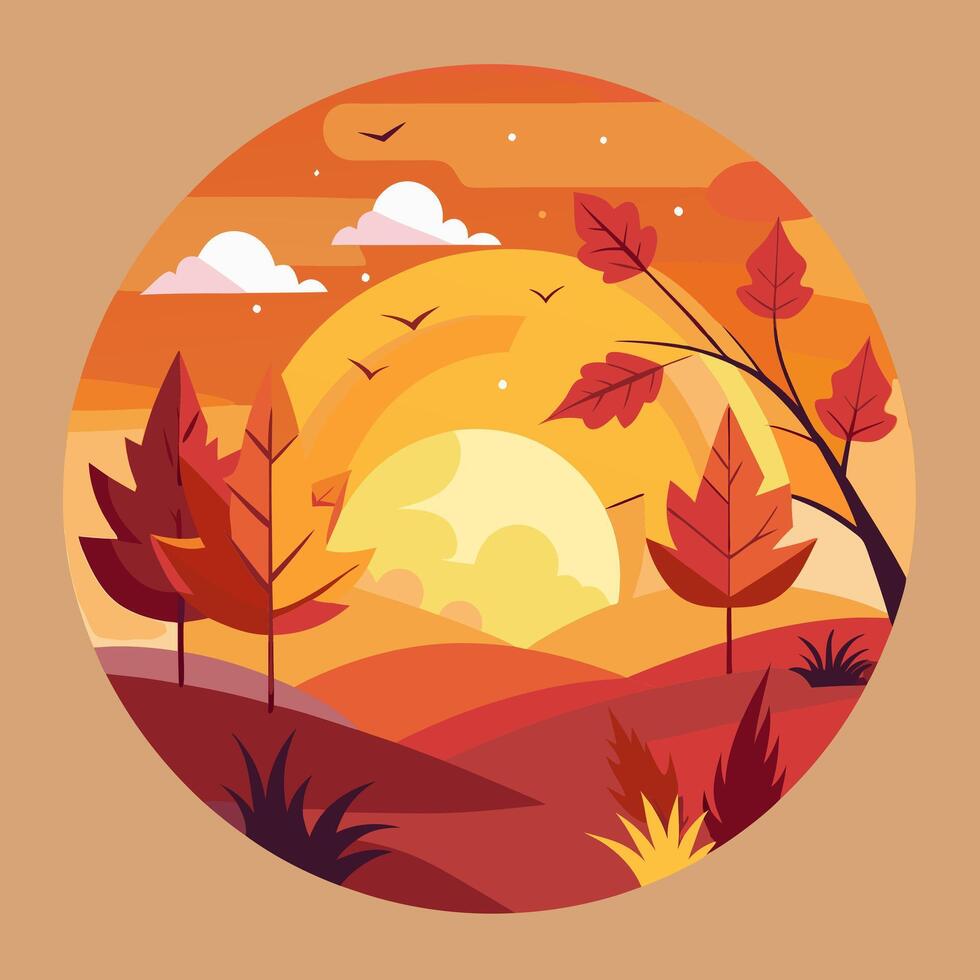 autumn landscape with trees and birds vector