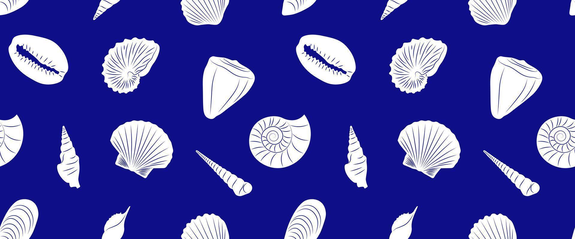 Seamless Pattern of White Seashell Shapes on a Blue Background vector