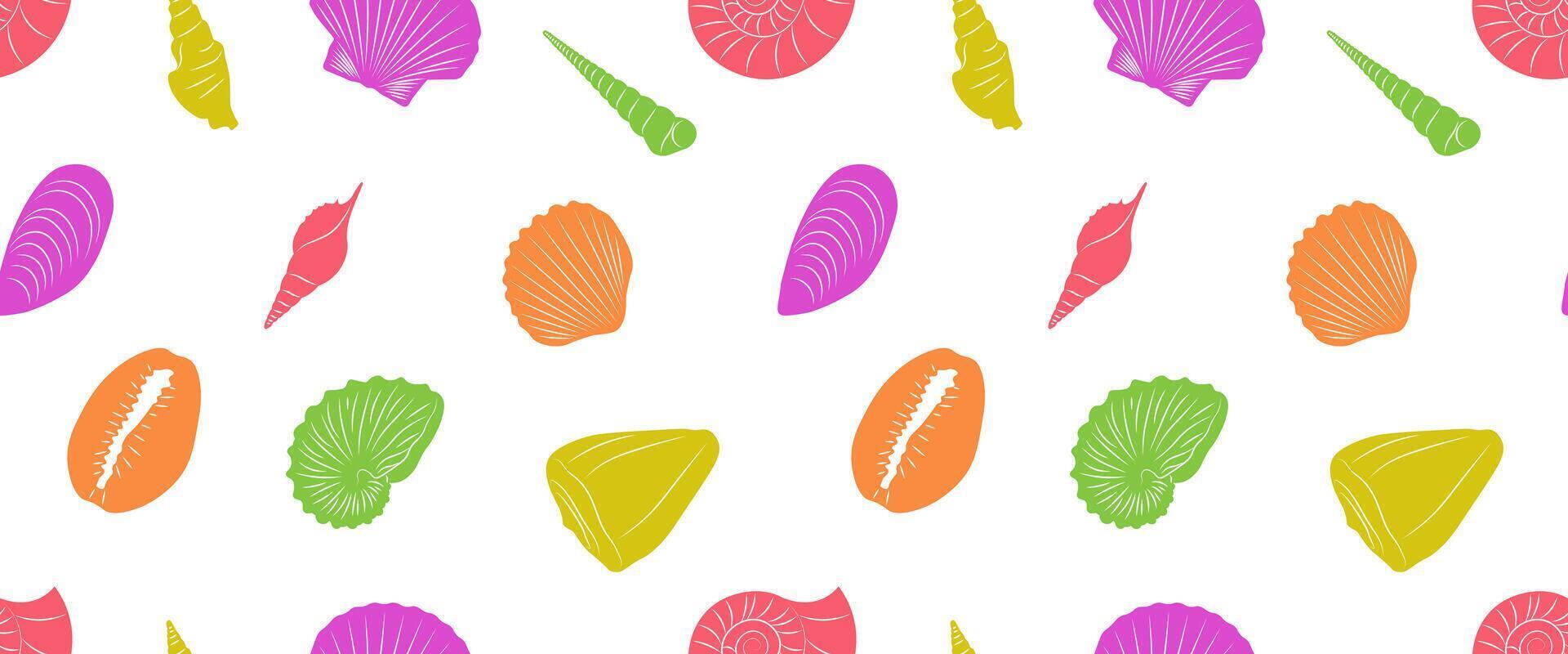 Seamless Pattern of Colorful Seashell Shapes on a White Background vector