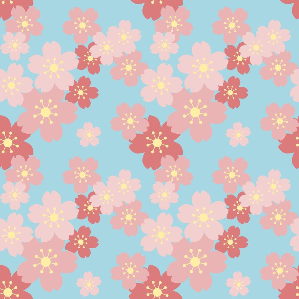 Seamless Sakura pattern on blue background. vector