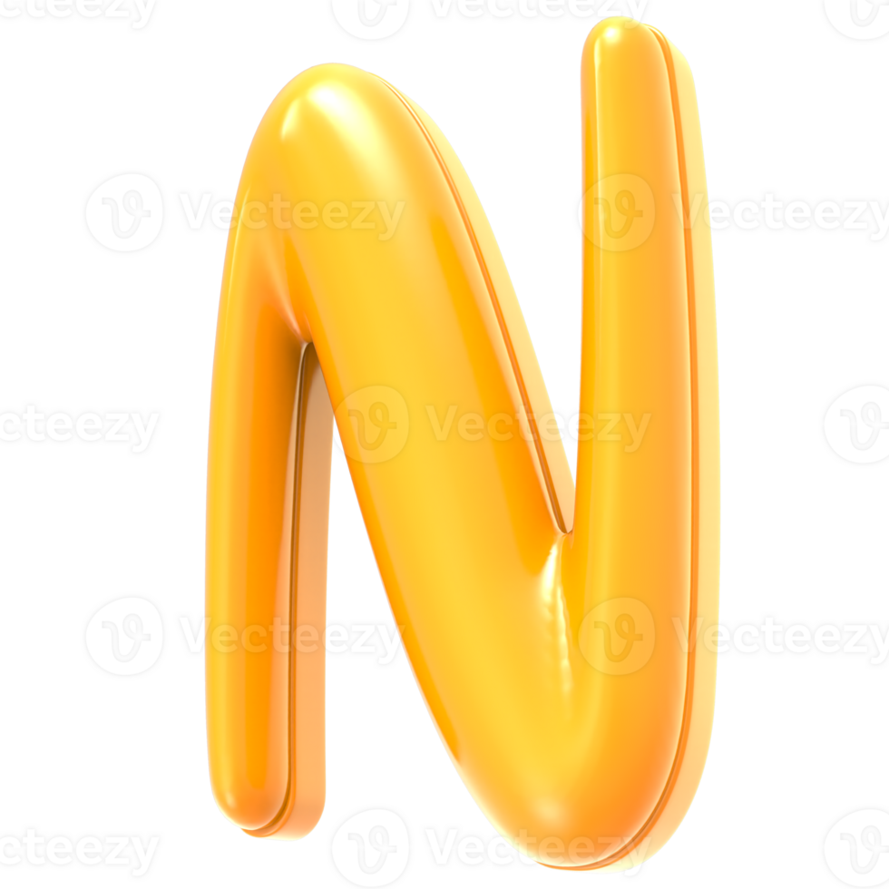 N Font Yellow 3D Render png