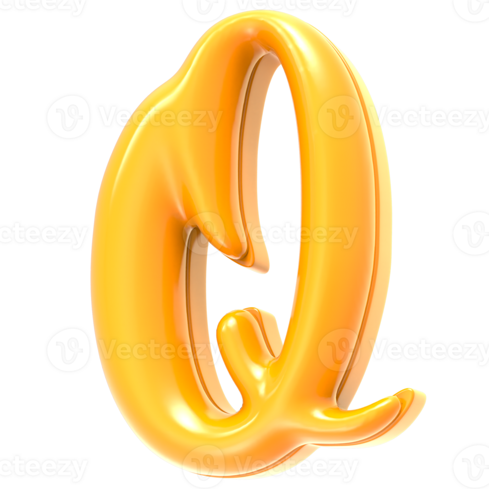 Q Font Yellow 3D Render png