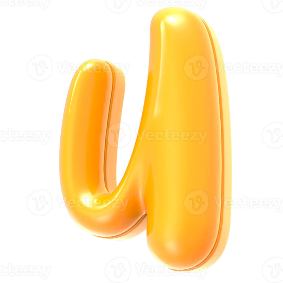 u Font Yellow 3D Rendering png