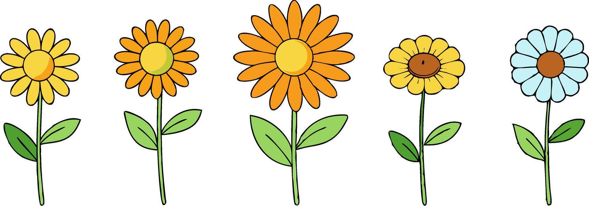 Hand Drawn Line Flowers Set vector