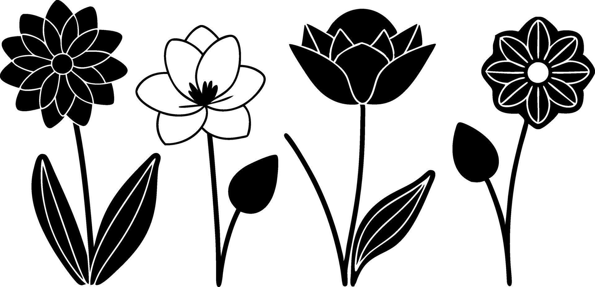 Hand Drawn Line Flowers Set vector