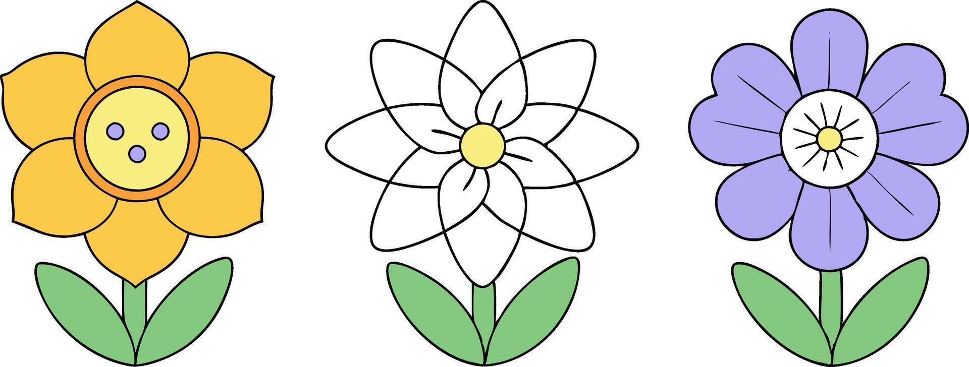 Hand Drawn Line Flowers Set vector