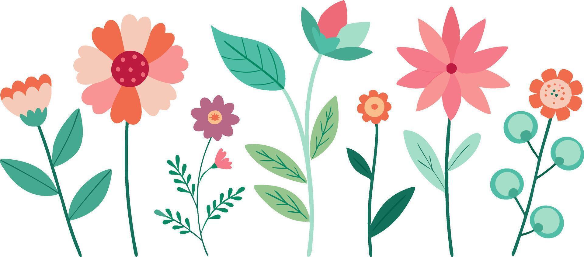 Hand Drawn Line Flowers Set vector