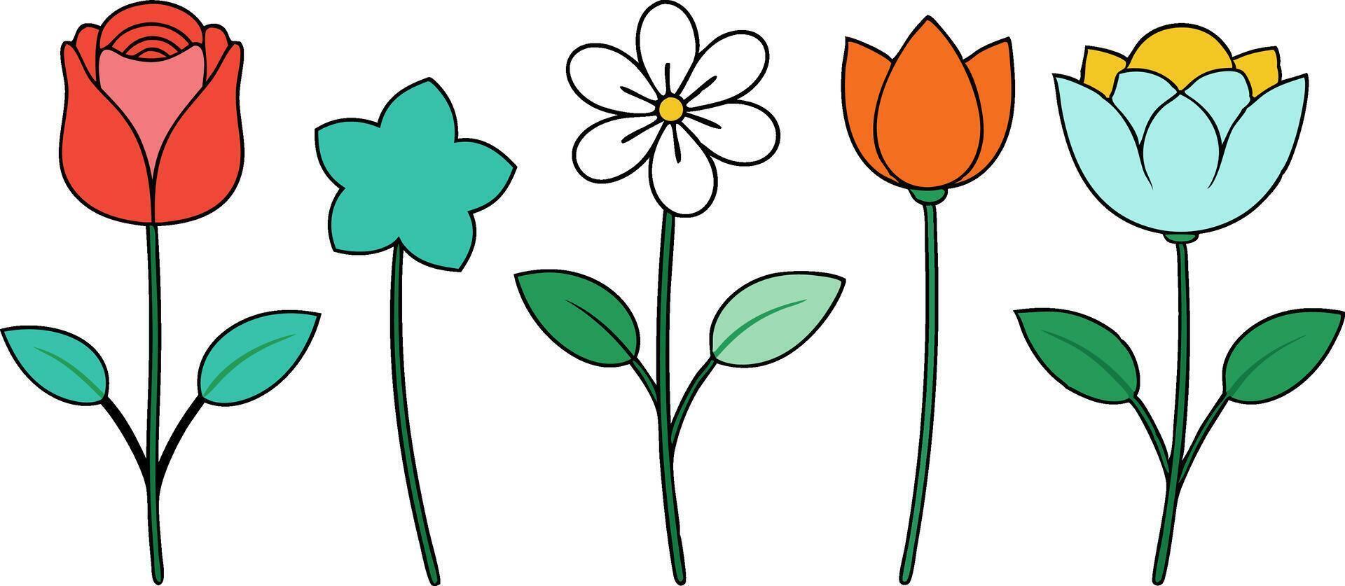 Hand Drawn Line Flowers Set vector