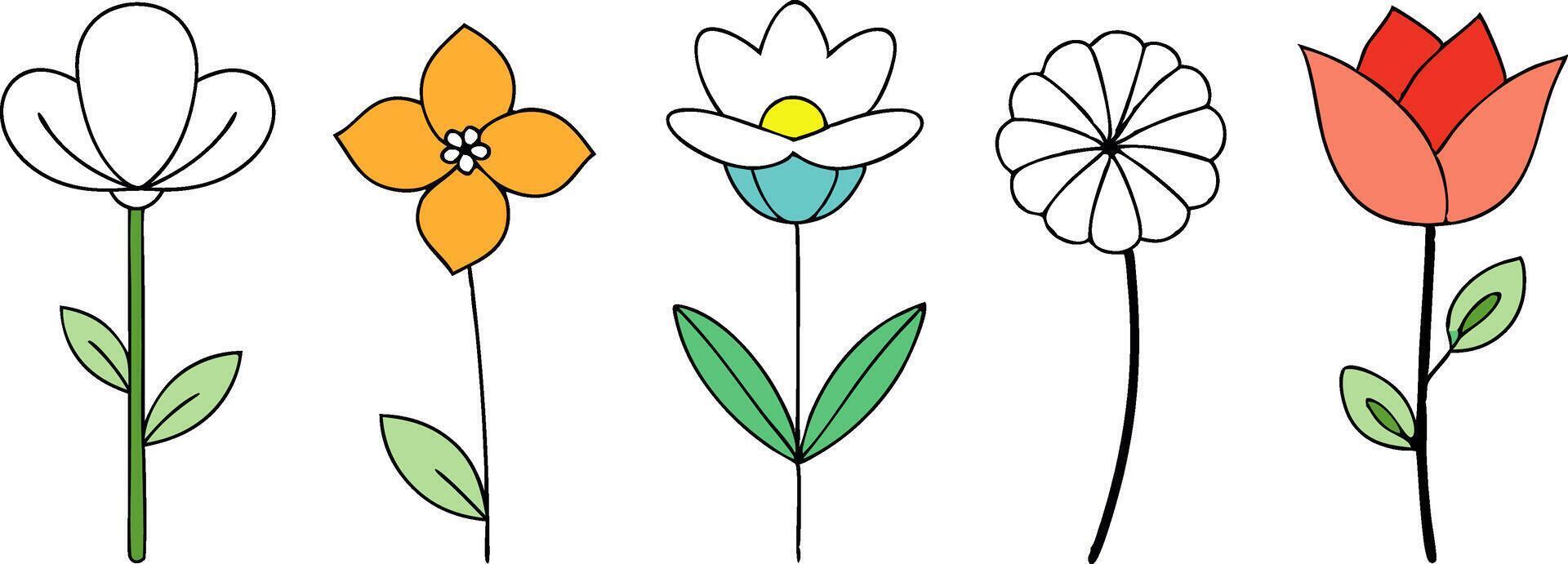 Hand Drawn Line Flowers Set vector