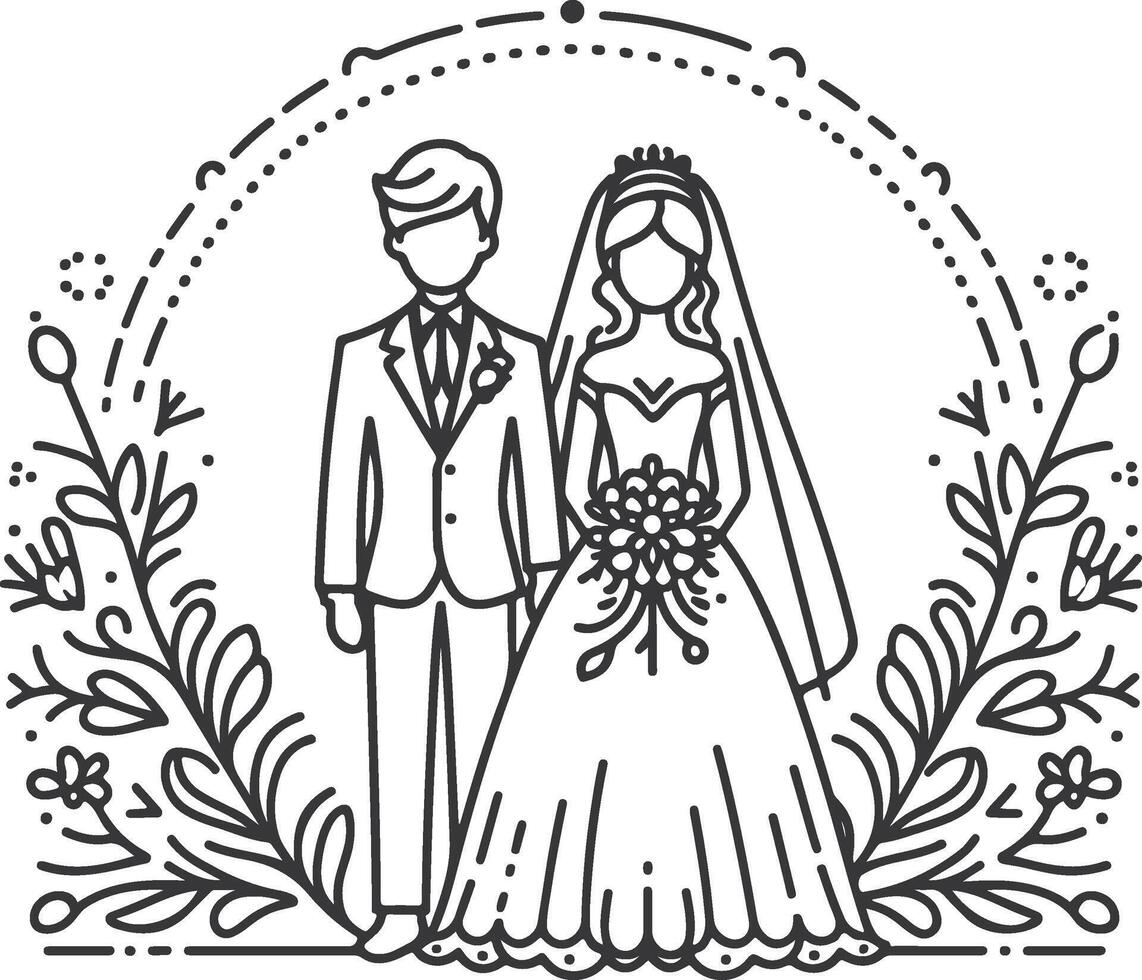Continuous one line drawing of a wedding couple illustration. vector