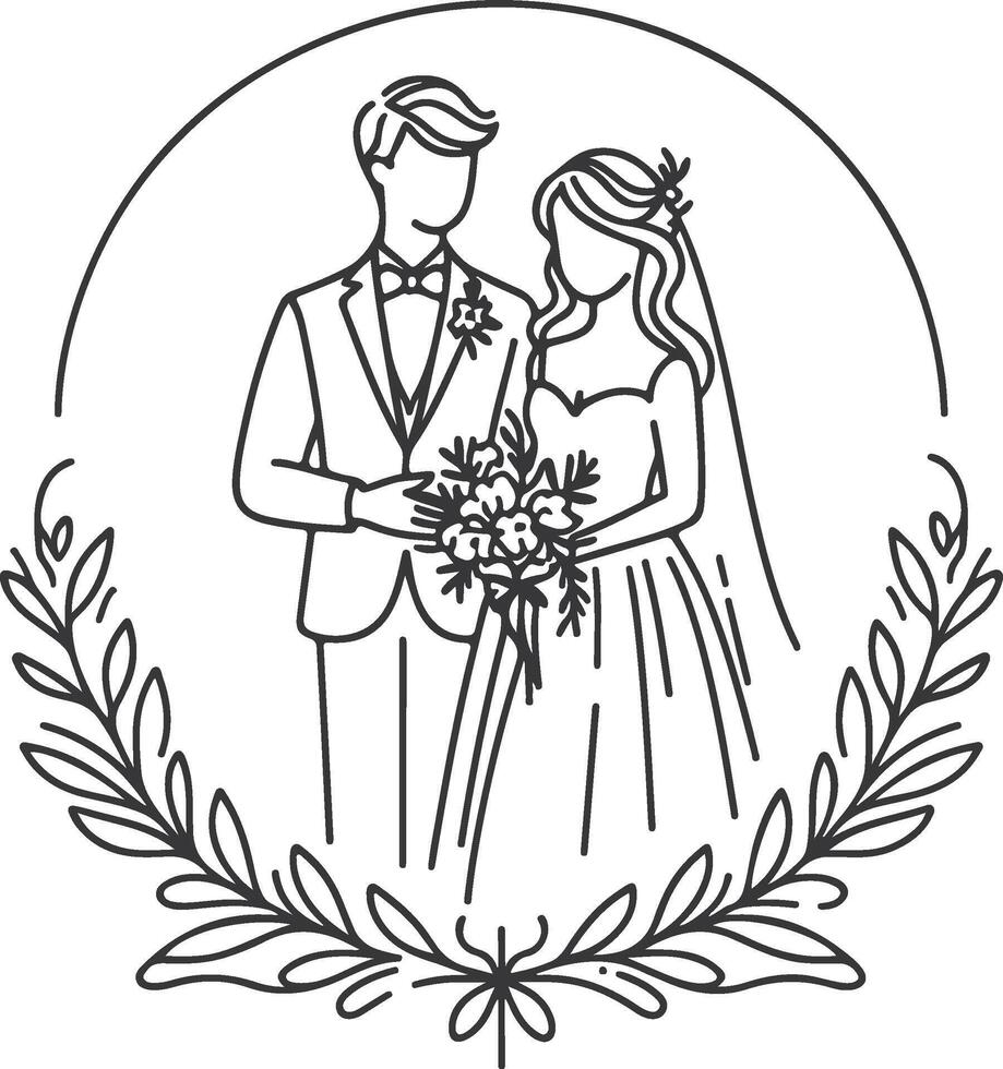 Continuous one line drawing of a wedding couple illustration. 47393723