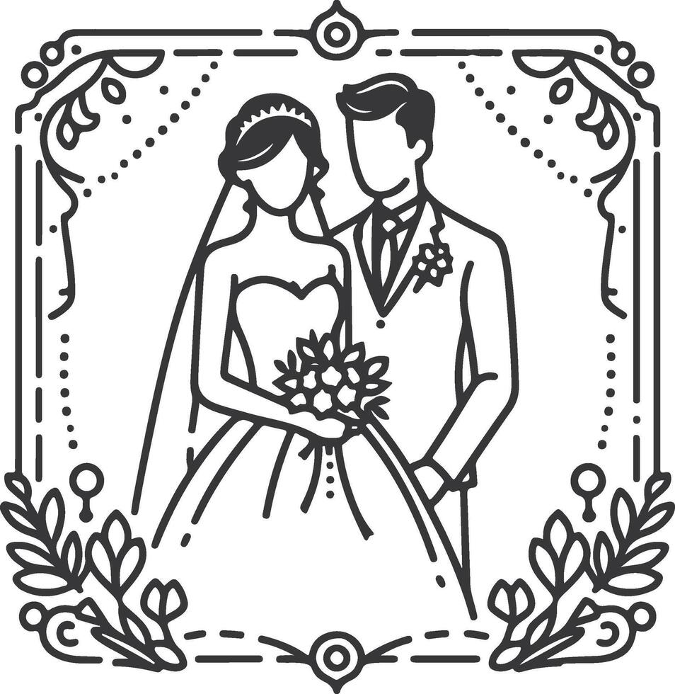 Continuous one line drawing of a wedding couple illustration. vector
