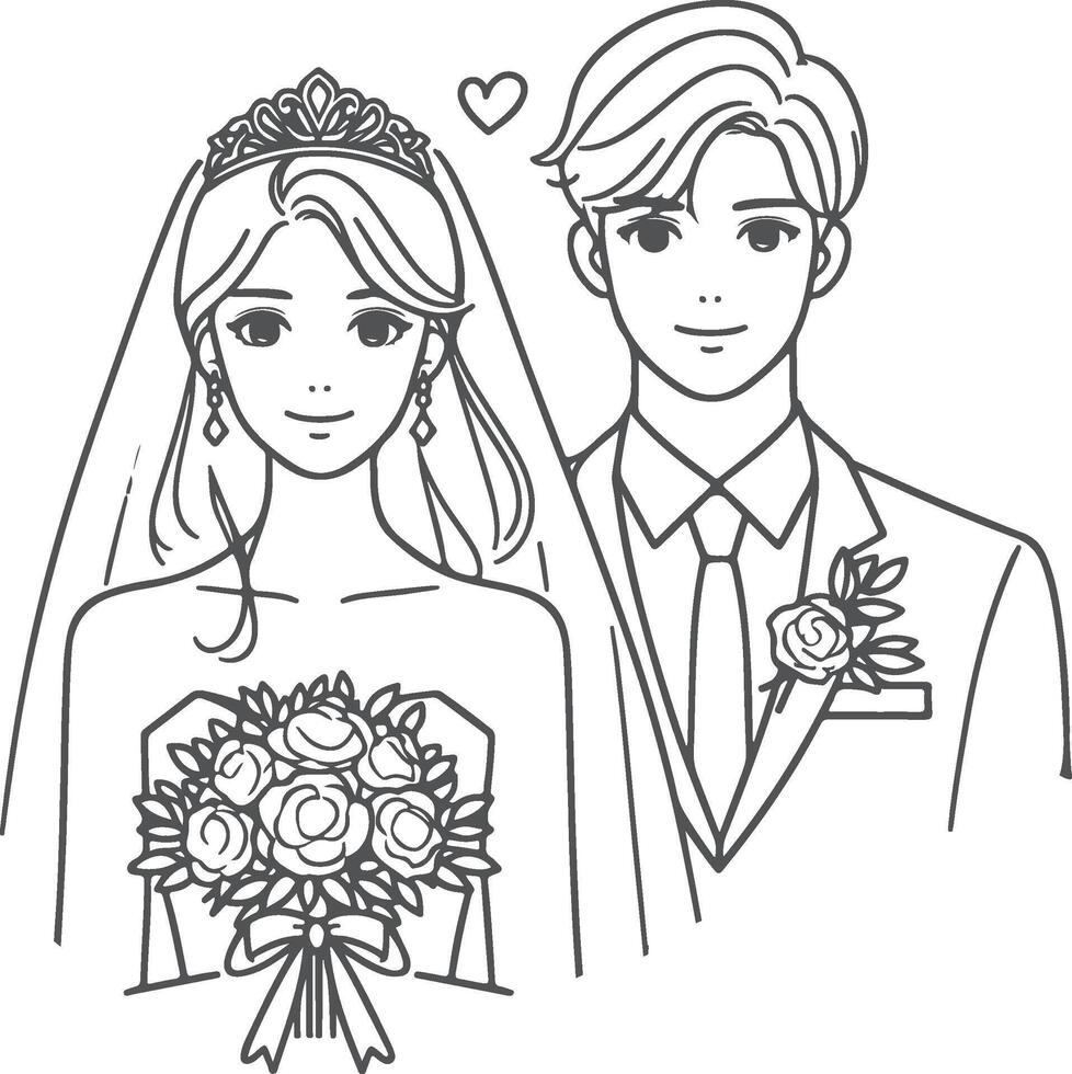 Continuous one line drawing of a wedding couple illustration. vector