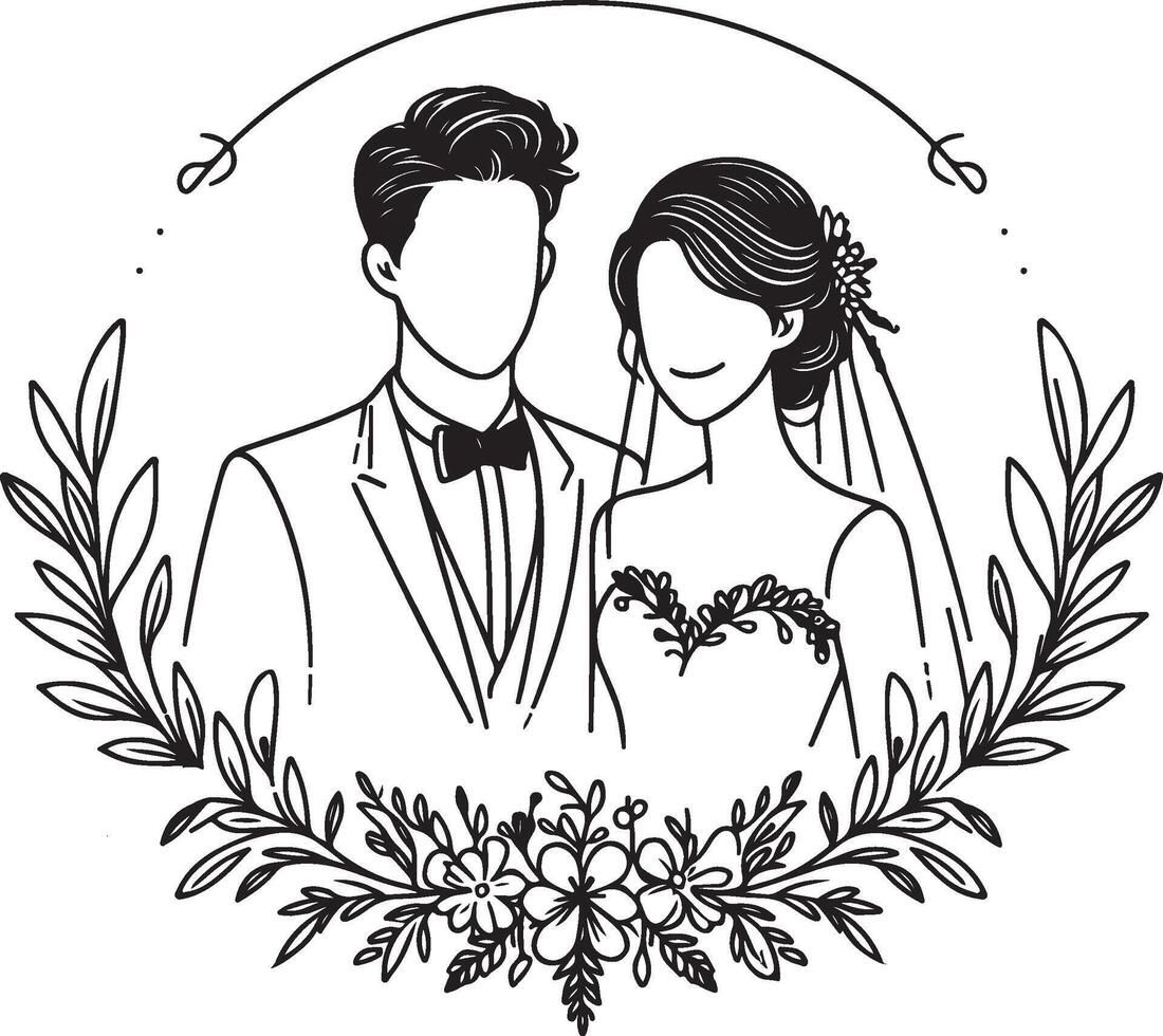 Continuous one line drawing of a wedding couple illustration. vector