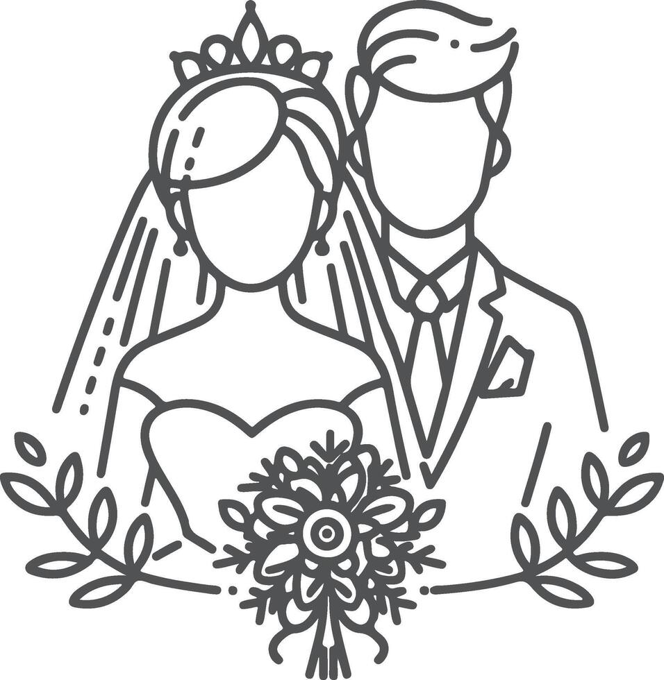 Continuous one line drawing of a wedding couple illustration. vector
