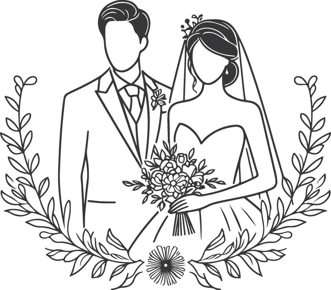 Continuous one line drawing of a wedding couple illustration. vector