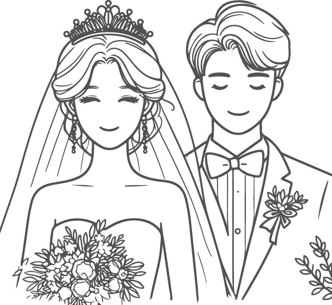 Continuous one line drawing of a wedding couple illustration. vector