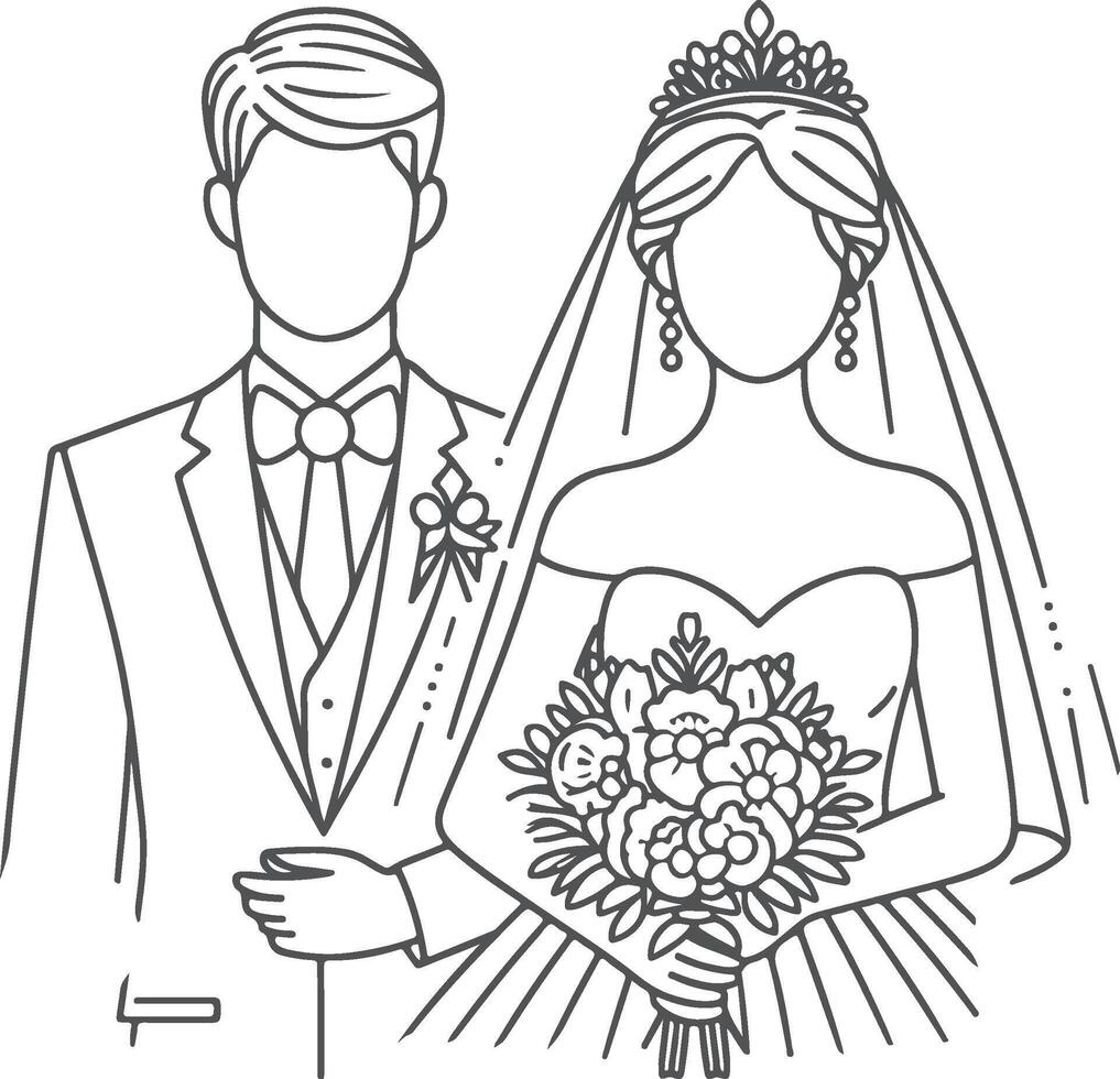 Continuous one line drawing of a wedding couple illustration. vector