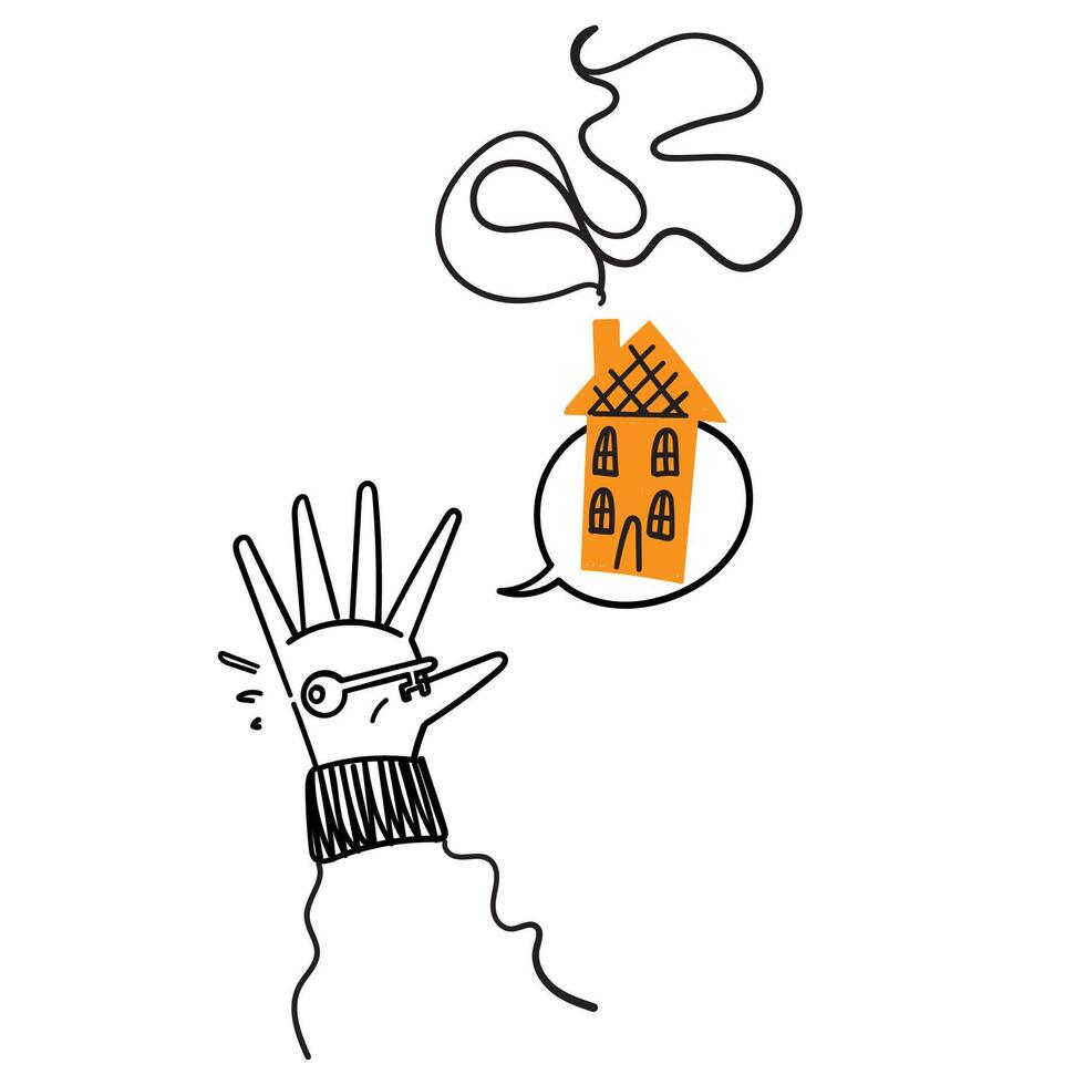 hand drawn doodle hand holding mini house and key vector