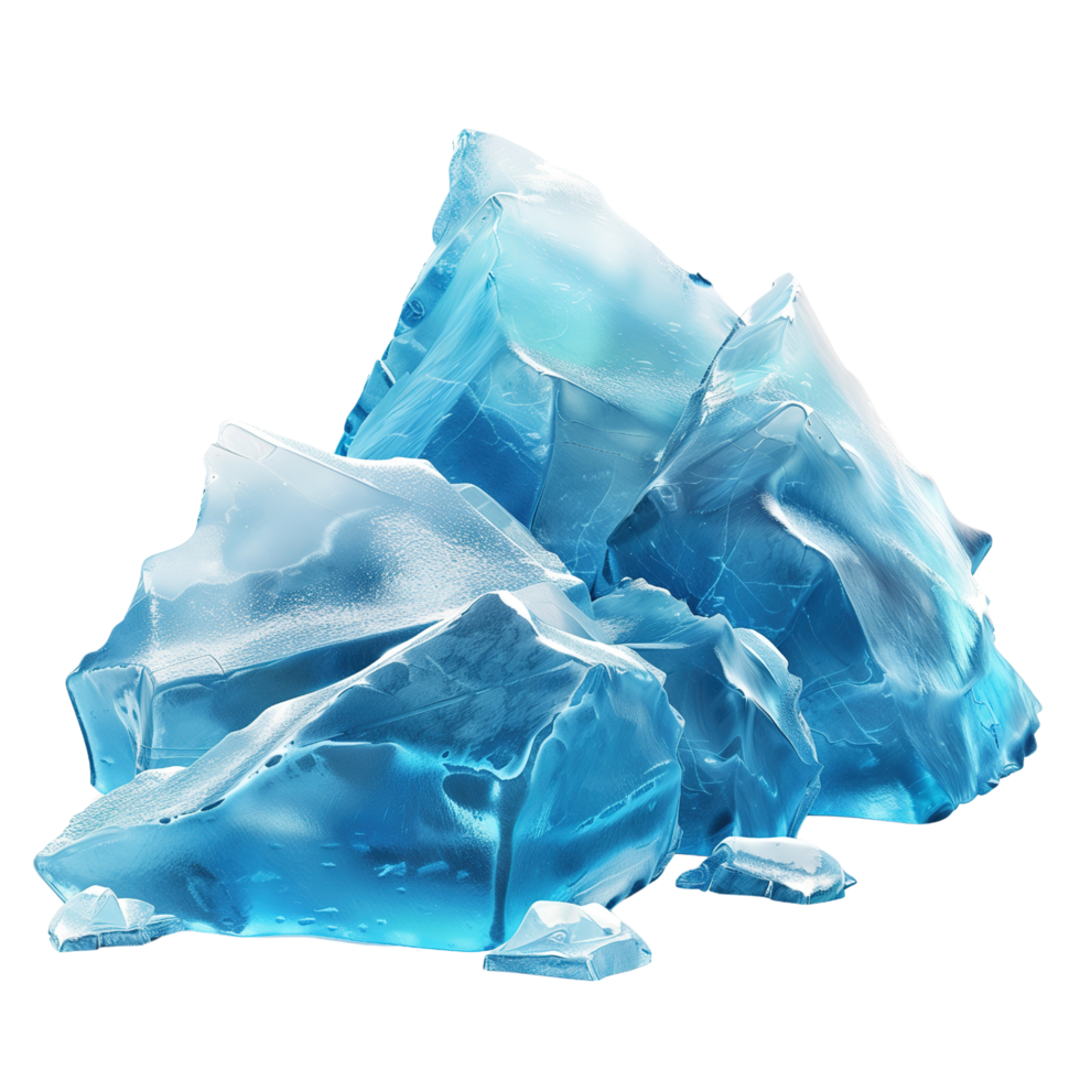 Glaciers and iceberg pieces, blue blocks of ice, frozen water and snow isolated on a transparent background png