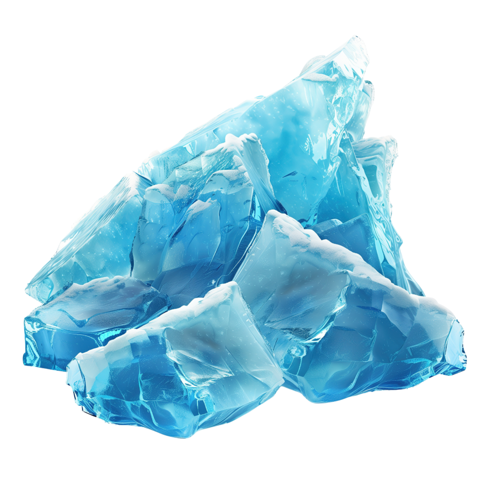 Glaciers and iceberg pieces, blue blocks of ice, frozen water and snow isolated on a transparent background png