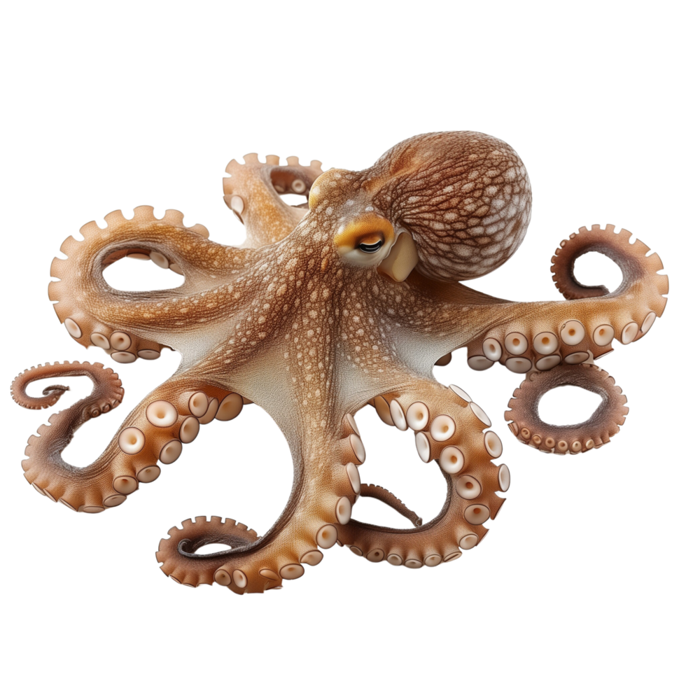 An octopus gracefully stretched out, isolated on a transparent background png