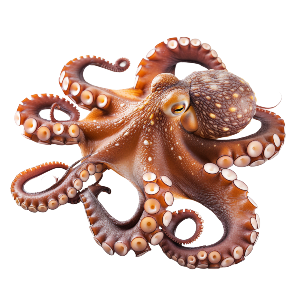 An octopus gracefully stretched out, isolated on a transparent background png