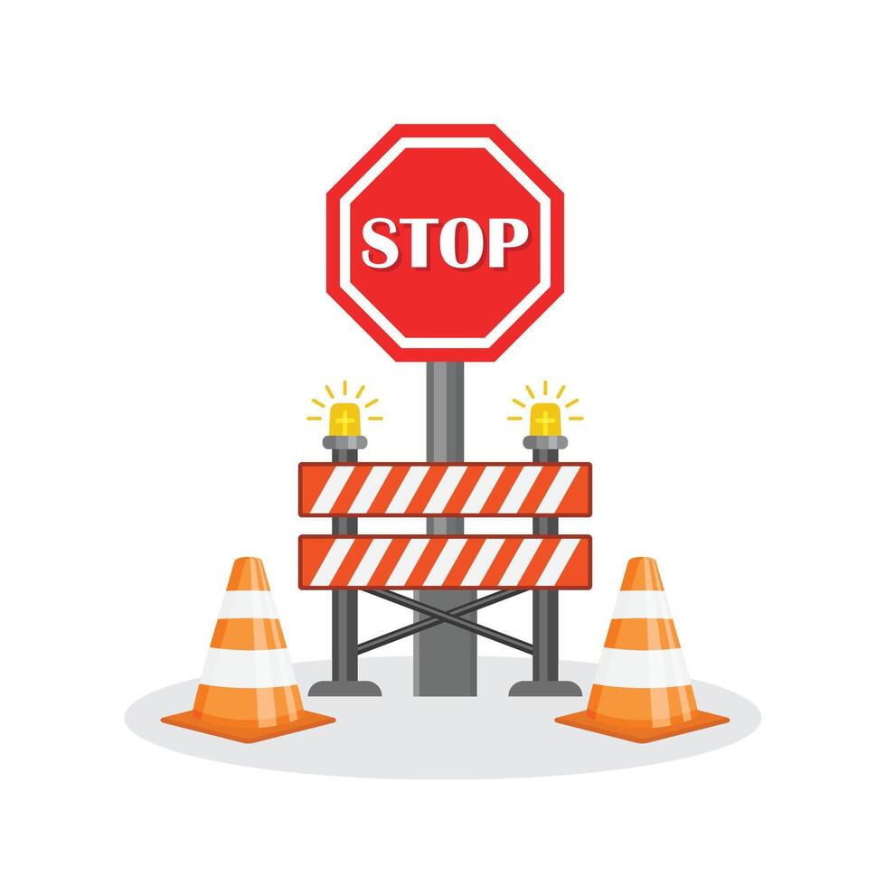 Stop traffic road barrier icon in flat style. Roadwork illustration on isolated background. Safety barricade sign business concept. vector