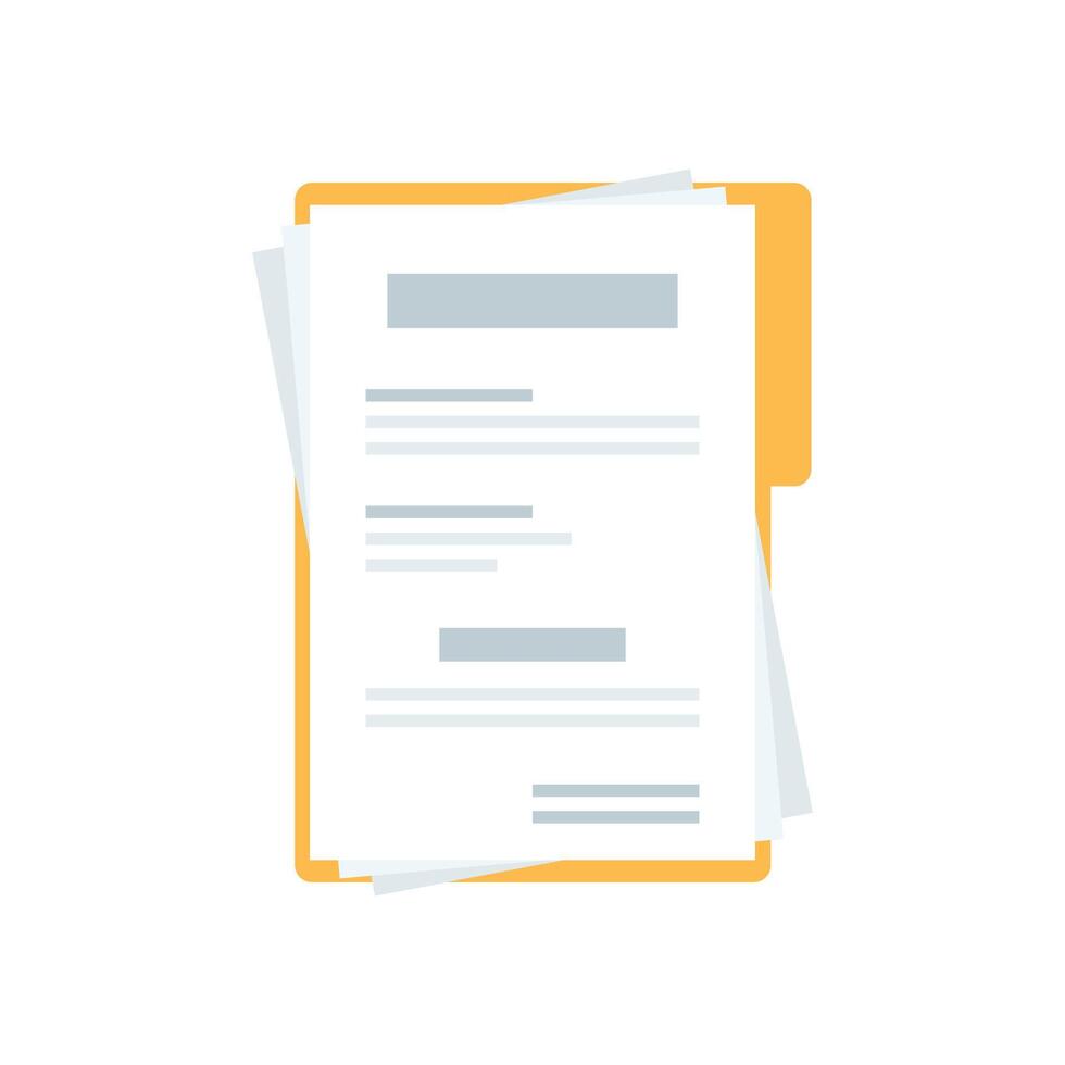 Document, folder with text icon in flat style. White papers illustration on isolated background. Confirmed or approved document sign business concept. vector