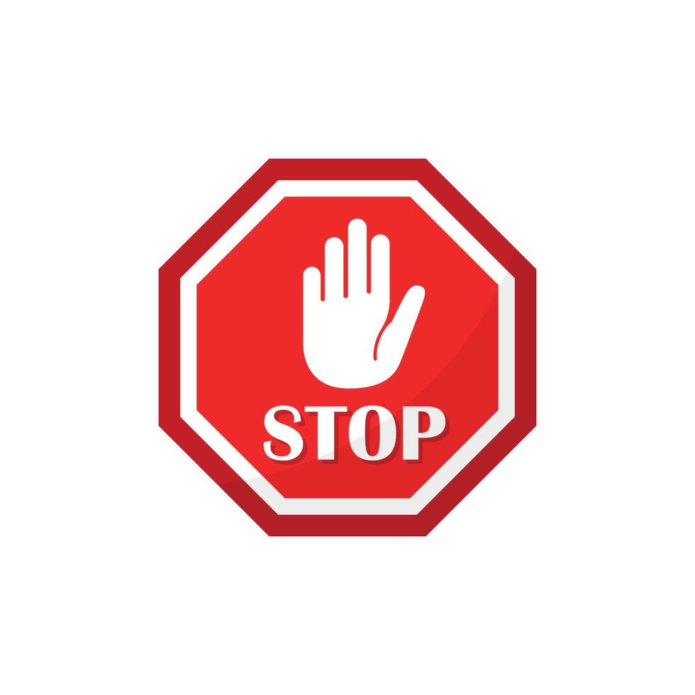 Stop sign with hand icon in flat style. Traffic control illustration on isolated background. Attention sign business concept. vector