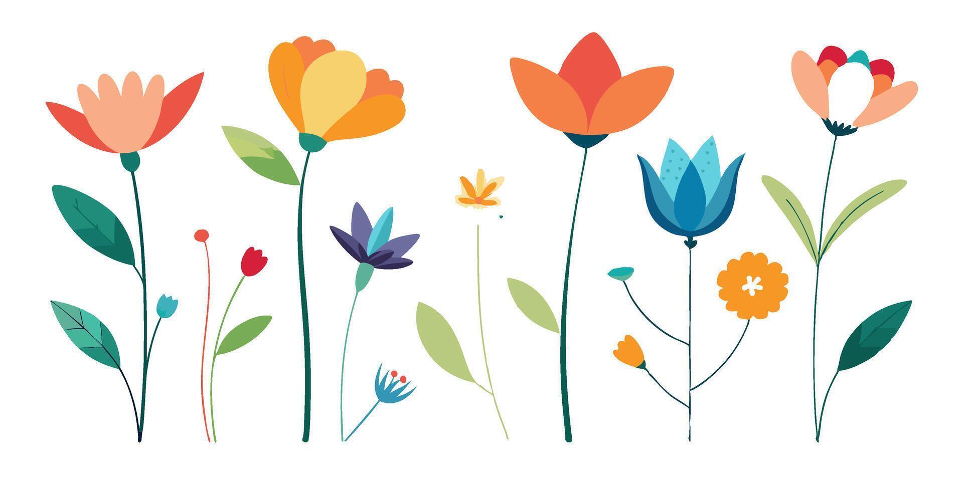 Hand Drawn Line Flowers Set vector