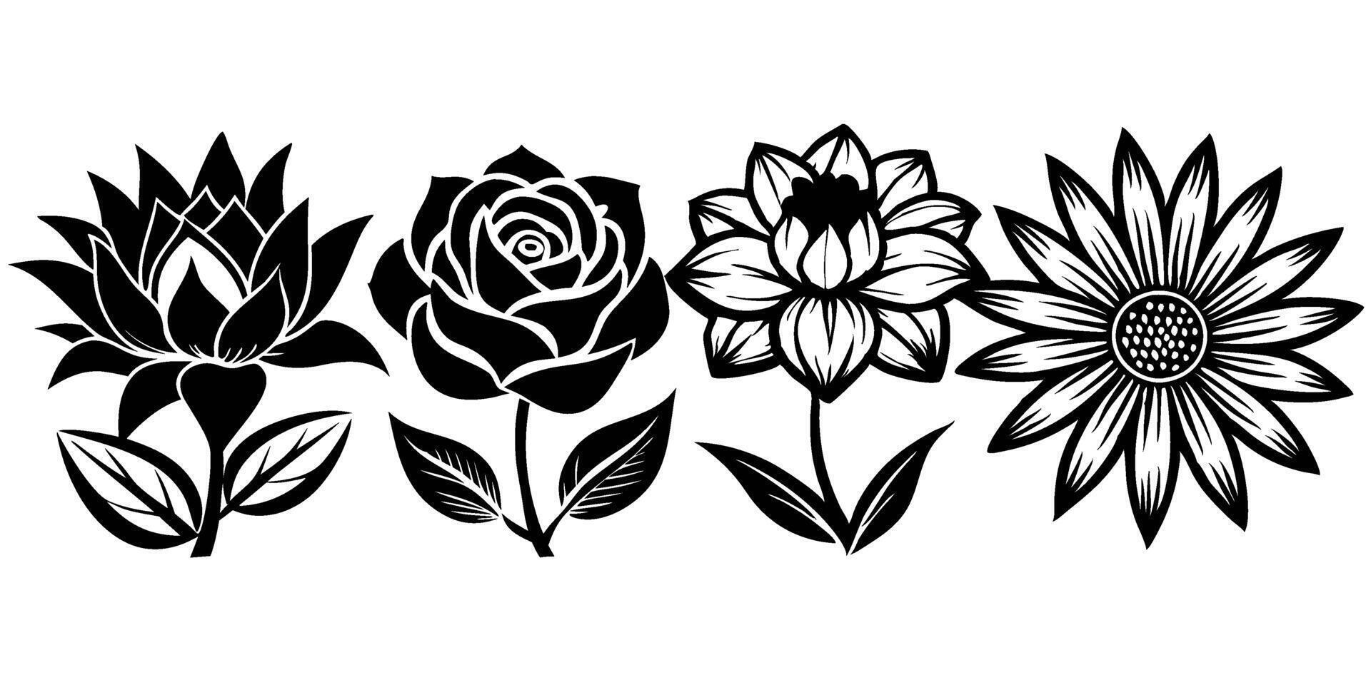 Hand Drawn Line Flowers Set vector