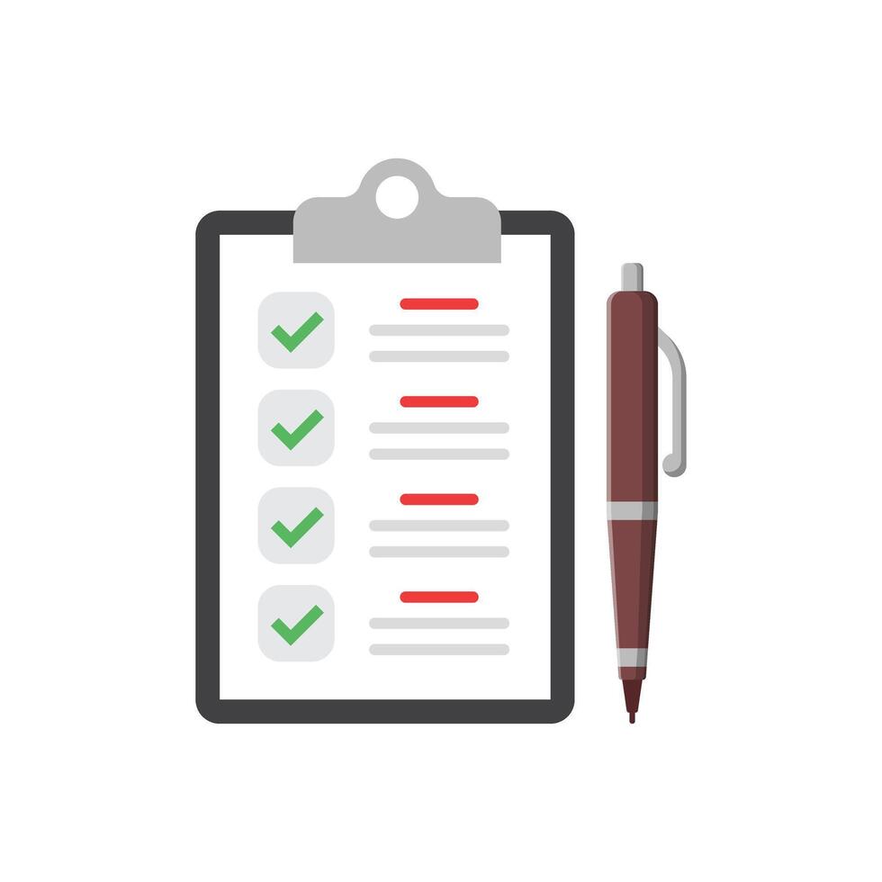Clipboard with checklist icon in flat style. Planning and organization of work illustration on isolated background. Document with pen sign business concept. vector