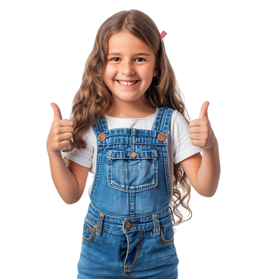 Little happy child kid girl giving a thumbs up, isolated on a transparent background png