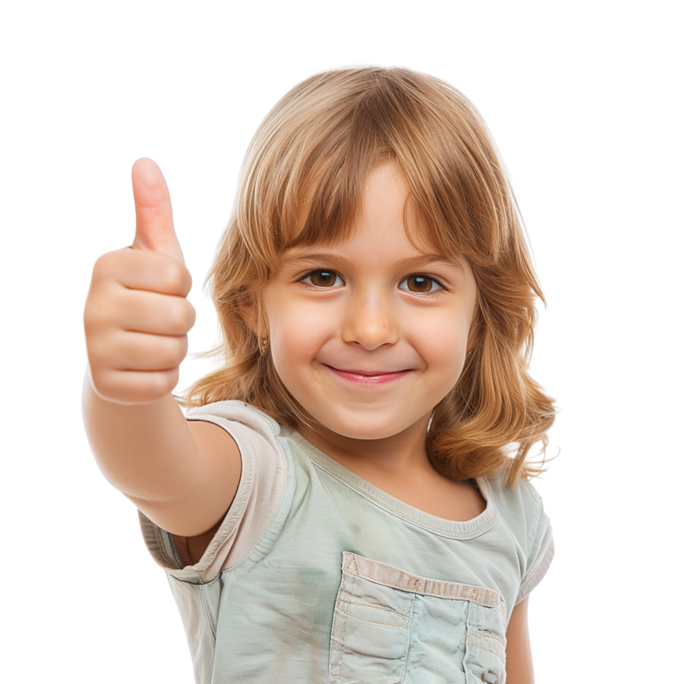 Little happy child kid girl giving a thumbs up, isolated on a transparent background png