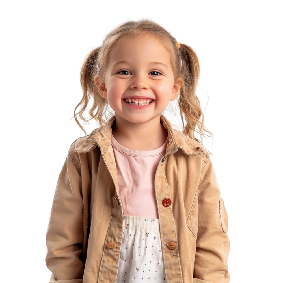 Little happy child kid girl a big smile, isolated on a transparent background png