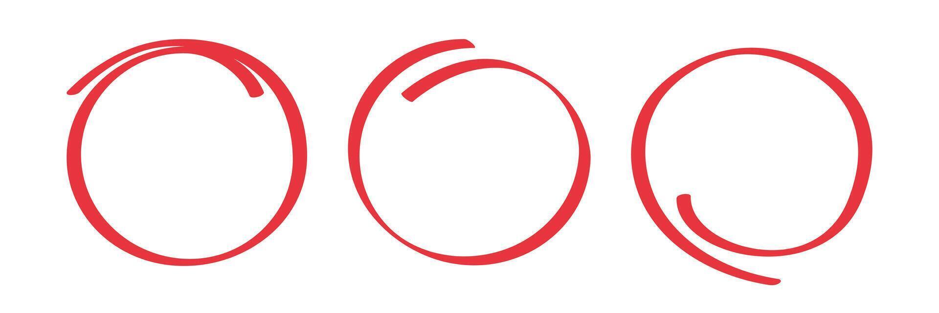 Set of red circle check. Buble for text, message. Hand drawn doodle shape. Highlight pencil or pen, brush. illustration vector