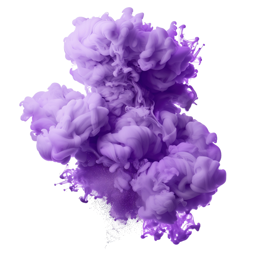 Purple abstract smoke cloud paint splash center isolated on a transparent background png