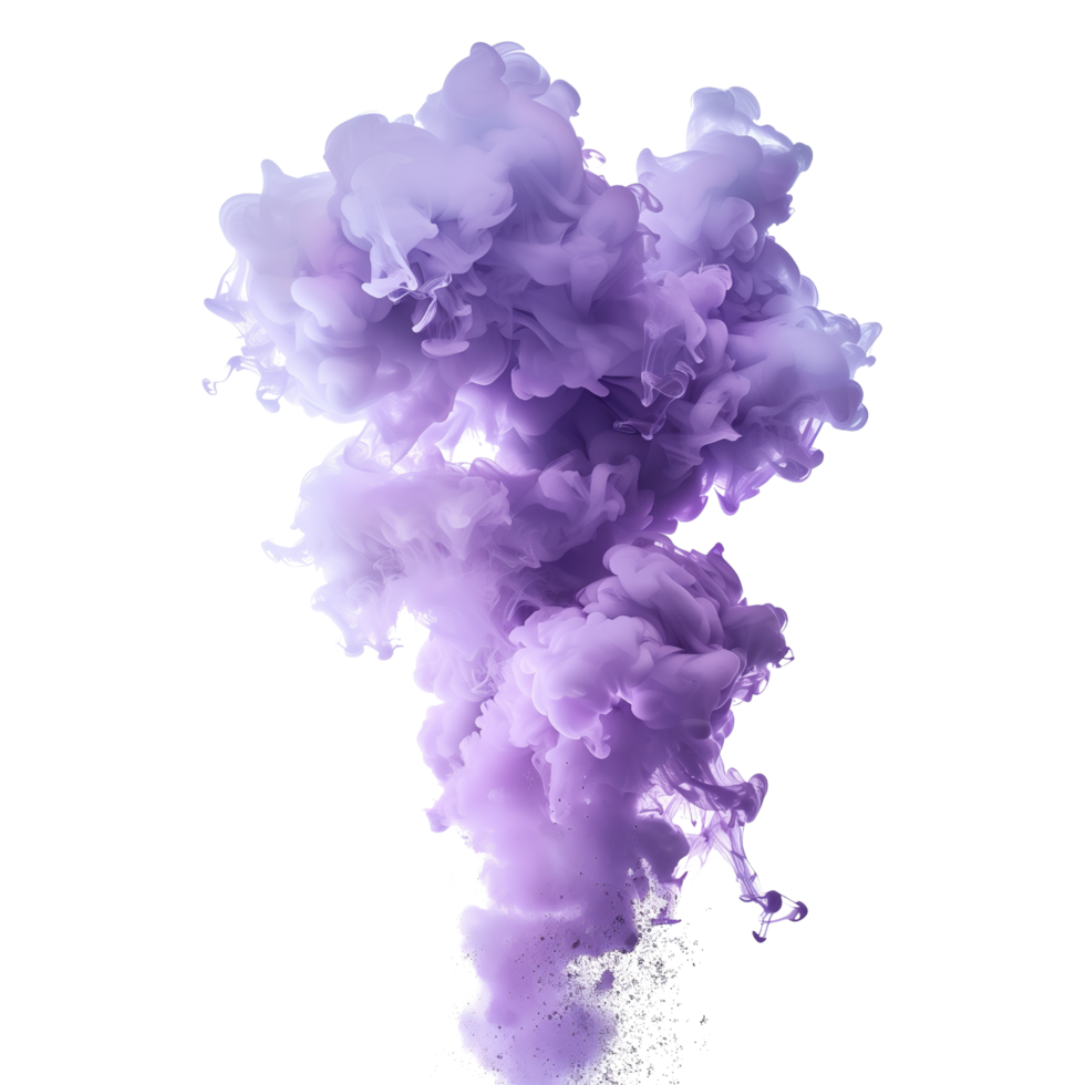 Purple abstract smoke cloud paint splash center isolated on a transparent background png