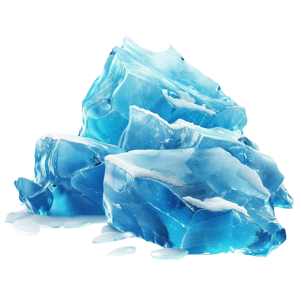 Glaciers and iceberg pieces, blue blocks of ice, frozen water and snow isolated on a transparent background png