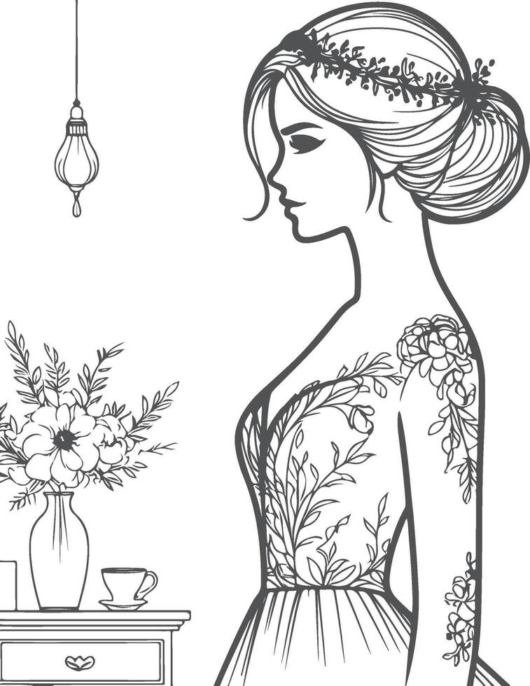 Continuous one line drawing of a wedding couple illustration. vector