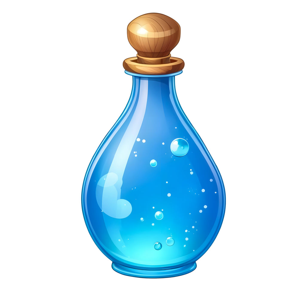 blue potion bottle with water and bubbles 47394728 PNG