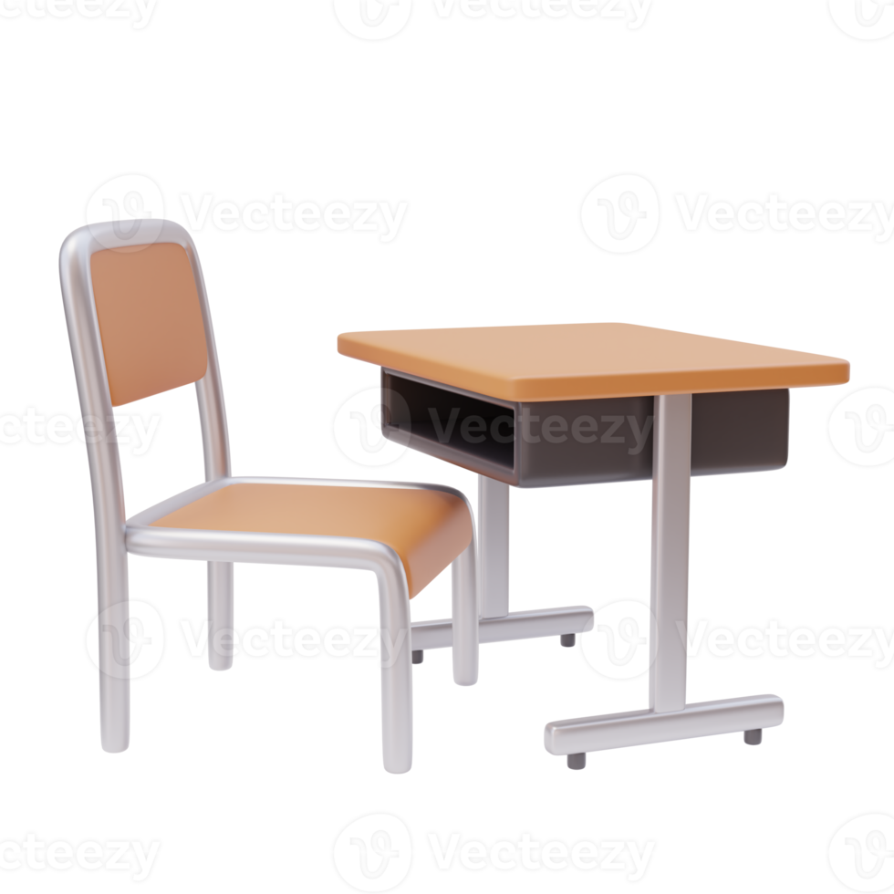 3d school class desk and chair. Furniture icon, school interior, education concept. Back to school concept. 3d render illustration png