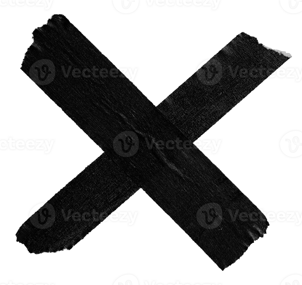 Grunge X symbol made of black masking tape isolated on transparent background png