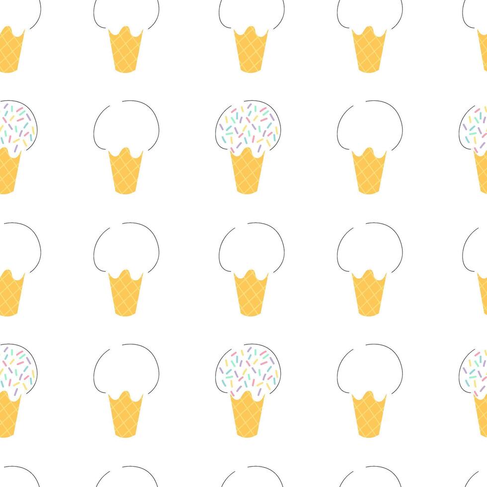 White ice cream in waffle cone seamless pattern vector