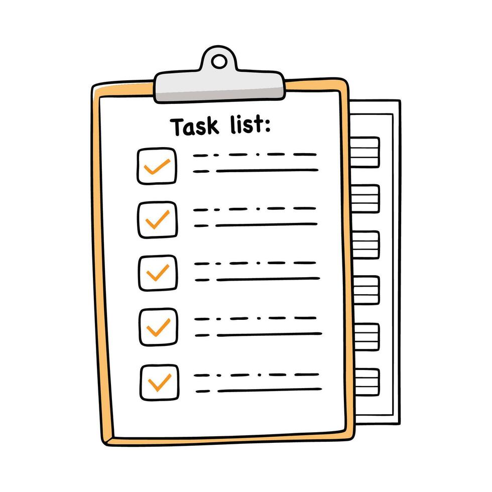 Checklist, plan, task list illustration in flat doodle cartoon style isolated on white background. vector