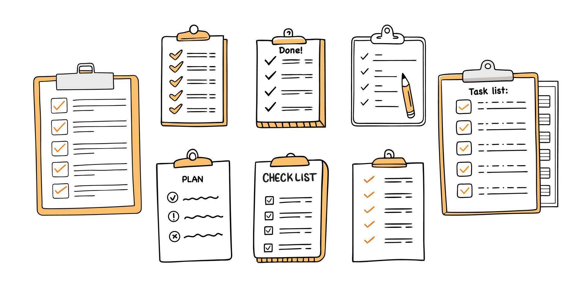 Checklist, plan, task list illustration in flat doodle cartoon style isolated on white background. vector